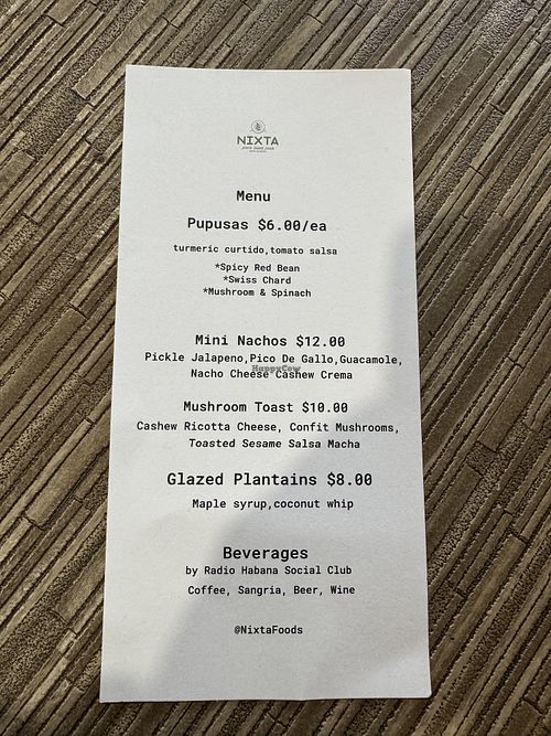 Menu from March 23  at Nixta Foods - Pop Up in San Francisco