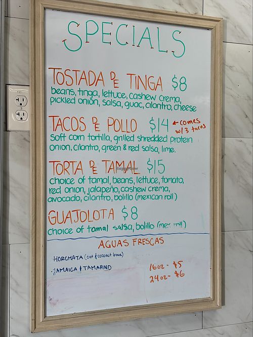 Specials menu at Shane's Tamales in Garden Grove