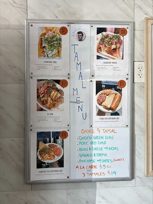 Tamal menu at Shane's Tamales in Garden Grove