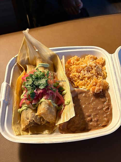 Tamal order with rice and beans at Shane's Tamales in Garden Grove