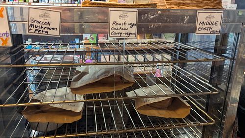 Hot savoury pies at Harbour Co-op  in Lyttelton