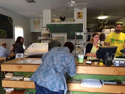 Inside the casual restaurant at the ordering bar  at Daily Green in Gainesville
