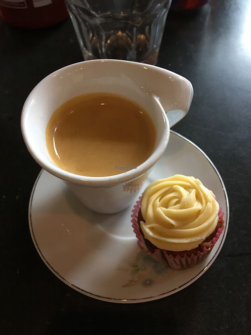 Espresso with mini carrot cupcake at Brooklyn Street Local in Detroit