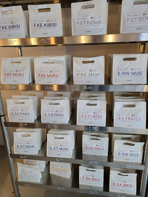 Amazing coffee selection at Nomad Frutas Selectas in Barcelona