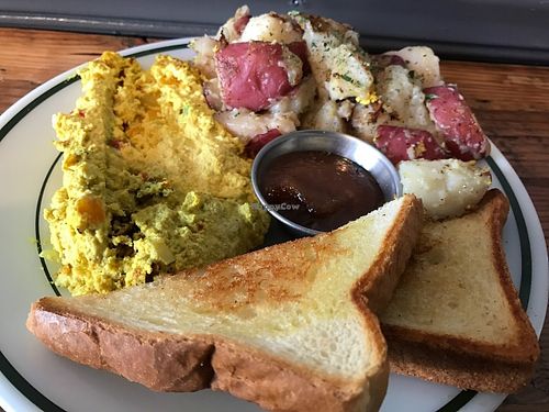 Bakers Breakfast with tofu fried egg, potatoes, and Texas toast.  at Glory Doughnuts & Diner in Frederick
