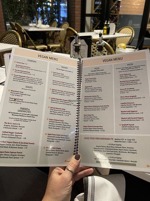 Vegan menu  at Rosti Tuscan Kitchen  in Los Angeles
