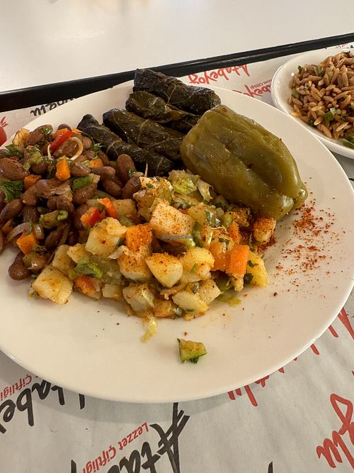 Pepper stuffed with rice, dolma, beans  at Atabeyoglu Lezzet Ciftligi in Ordu