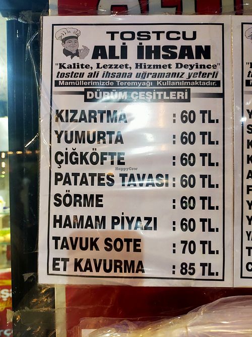 Menu at Tostcu Ali Ihsan in Gaziantep