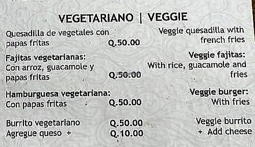 Vegetarian options clearly listed at Jakuu in San Pedro La Laguna