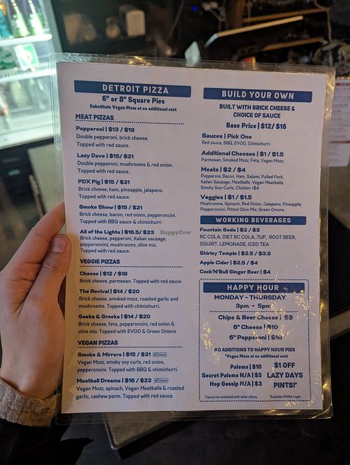 Vegan options are separated and throughout the menu at Lazy Days Brewing Co in Portland