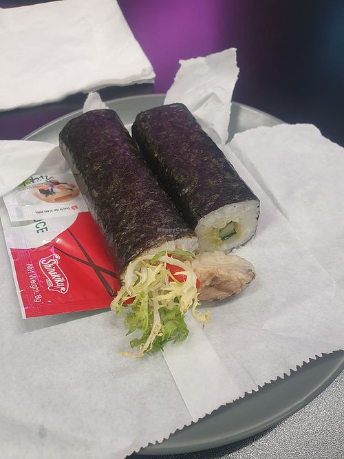 (Left) tempura eggplant (right) avo & cucumber at Rolled - Pop Up Kiosk in Manchester