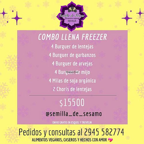 Menu at Semilla de Sésamo in Chubut