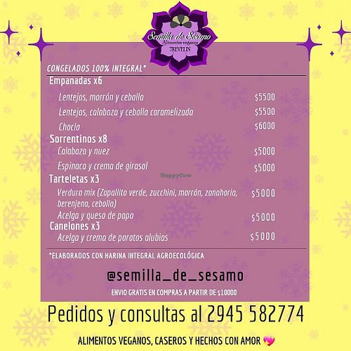 Menu at Semilla de Sésamo in Chubut