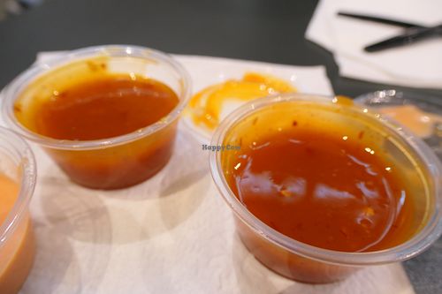 spicy hot sauce  at My Mama's Vegan 2 in Baltimore