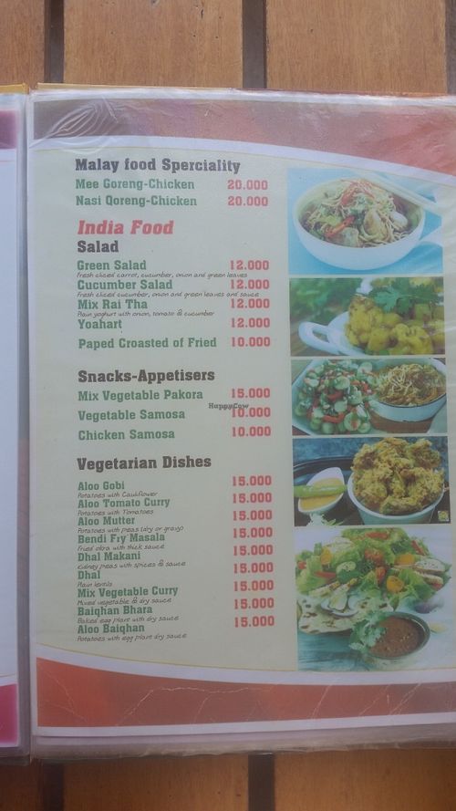 Menu at Hasan in Pakse