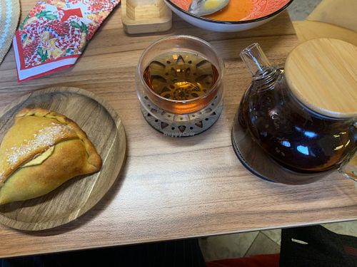 Apple-Cinnamon-Coconut Samosa with Elr-gray tea at Your Mantra Vegetarian Cafe - Вегетаріанське кафе Твоя Мантра in Lutsk