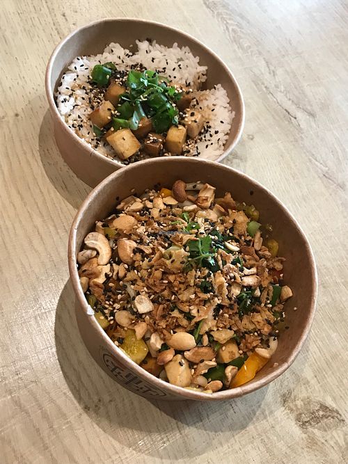 Tofu Rice Bowl & Tofu Udon Bowl at Grounded Kitchen in Gateshead