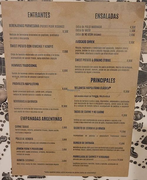 Menú at 22 Brasas Bar in Guadarrama