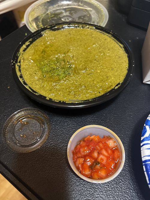 Punjabi Tadka Saag (menu says it’s vegan but waiter says it has dairy) and onion chutney  at Lazeez Indian in Wake Forest