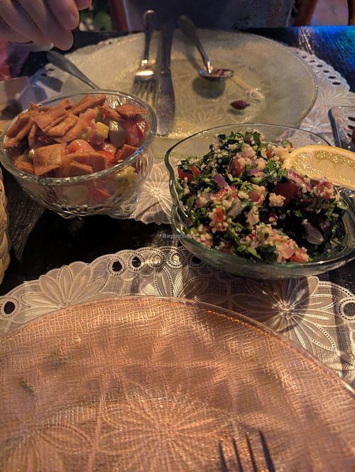 Fatoush salad on left, tabbouleh on right. at Orient Bay in Zihuatanejo