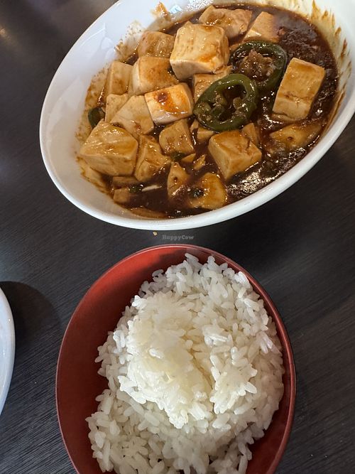 Mapao tofu with steamed rice  at Lotus Restaurant  in Menlo Park