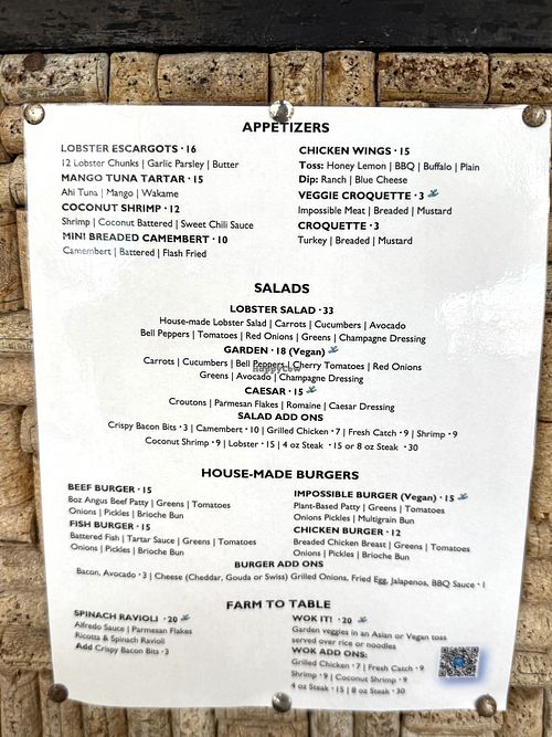 Menu  at Tropics Cafe in Saba