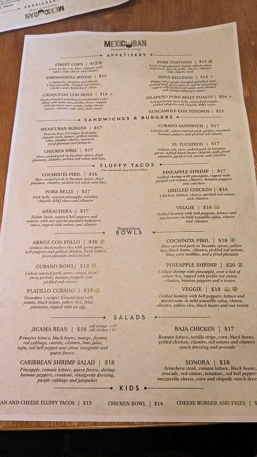The menu at Mexicuban Restaurant & Lounge  in Renton