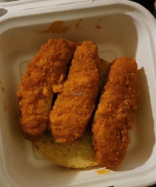 Plant-Based Tender Sandwich with Hot Buffalo Sauce at Atomic Wings in Champaign