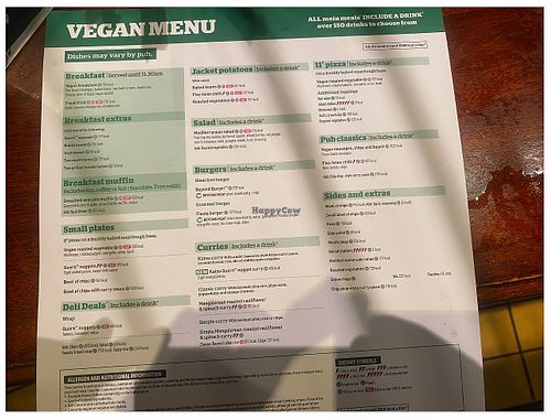 Vegan Menu  at The Perkin Warbeck - JD Wetherspoons in Taunton