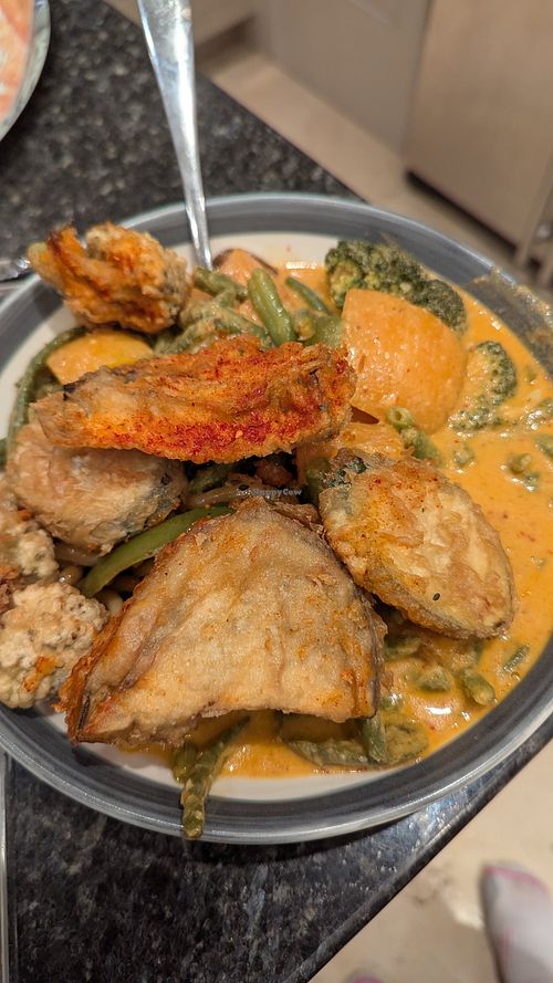 Panang curry with tofu udon noodles and tempura veg at Tuk Tuk Pan Asian in Sandhurst