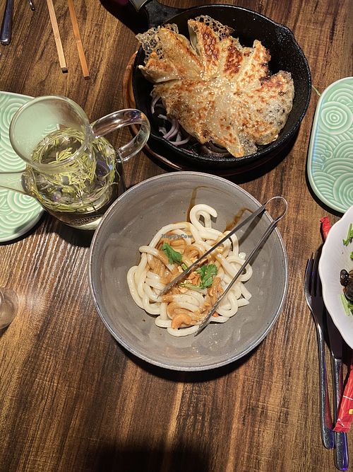 Pan-Fried Veggie Dumplings & Gummy Noodle   at Sichuan Alley Bistro in West Hartford