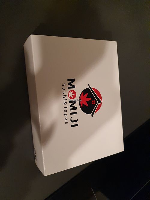 Cute take out containers (for our leftovers) at Momiji Sushi Flensburg in Flensburg