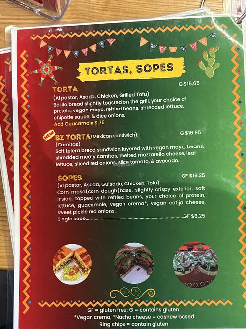 Menu page six  at BZ Taco in Redlands