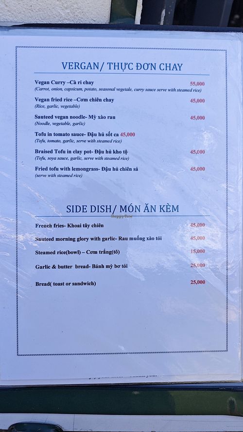 Vegan menu at A little Eatery in Phu Quoc