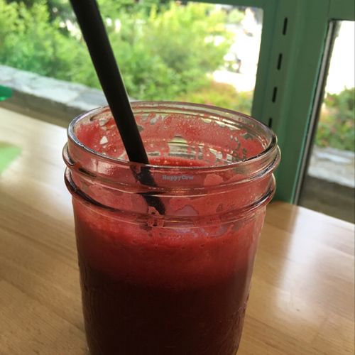 Apple, beet, carrot juice at Naked Sprout Juice Bar Cafe in Whistler