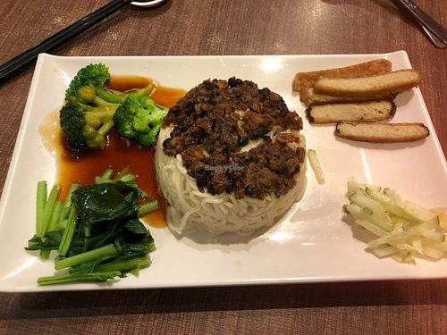 Mince meat noodle!$5.50 at Zhenyi Veggie Place 真一素食坊 in Northeast Singapore