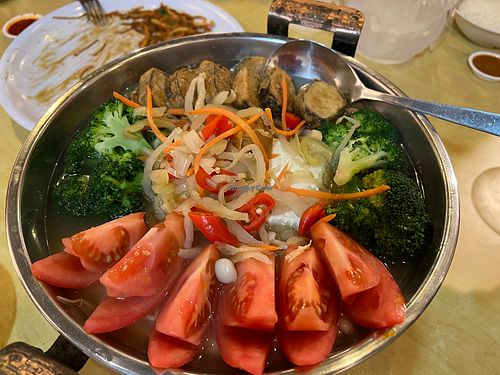 Reunion set - salted veggie fish hot pot , a bit bland  at Zhenyi Veggie Place 真一素食坊 in Northeast Singapore