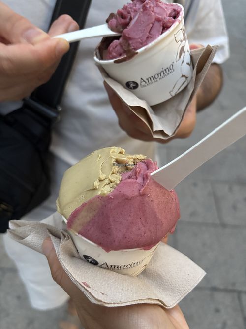 Sorbet pistache, chocolat et poire/hibiscus   at Amorino in Le Mans
