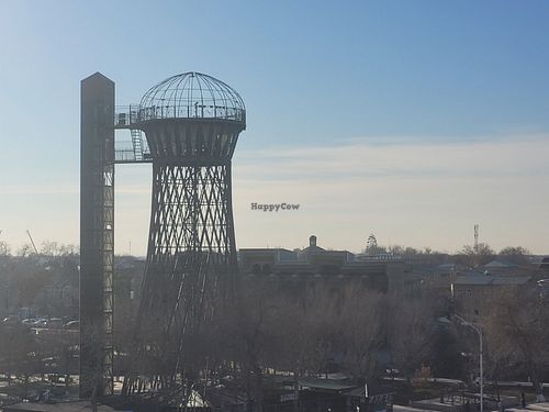 Restaurant is at the base of the water tower at Bukhara Tower Restaurant in Bukhara