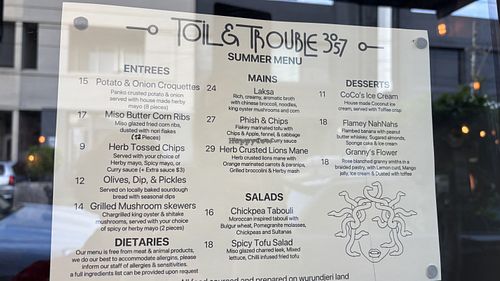 Summer menu  at Toil & Trouble in Brunswick East