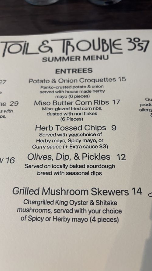 Entrees  at Toil & Trouble in Brunswick East