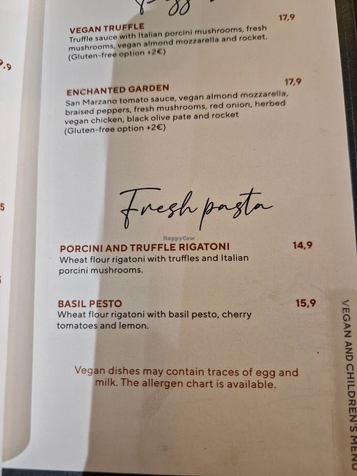 Vegan menu - bottom half at Totale Pizzeria Alvalade in Lisbon