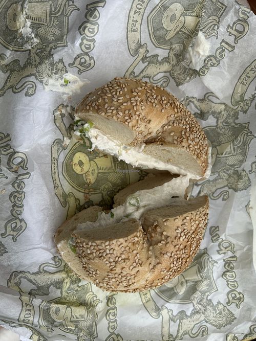Sesame seed bagel with tofu cream cheese  at Bagel Pub - Park Slope in Brooklyn