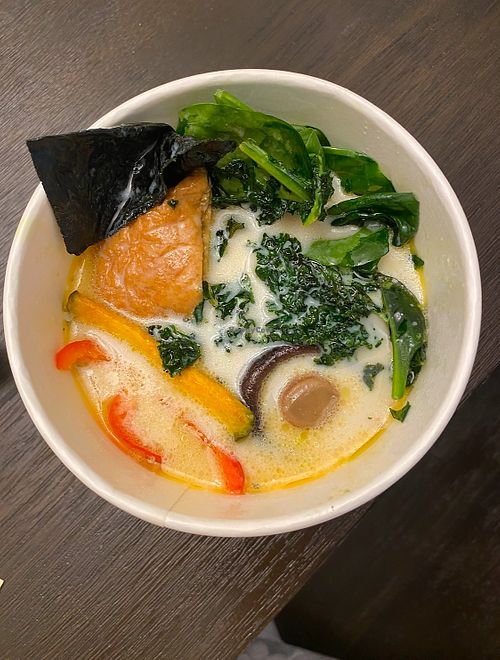 Got takeout for the Creamy Vegan Ramen. So delicious! And very filling!  at Hinodeya Ramen Bar in Los Angeles