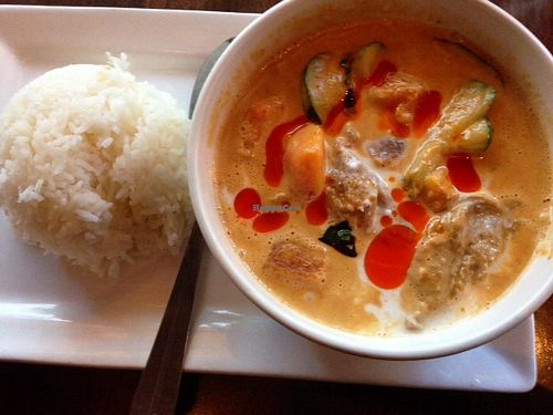 butternut curry soup with mock duck at Kindee in Minneapolis