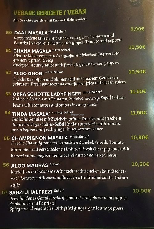 Vegan options at Gujrat Spice Restaurant in Berlin