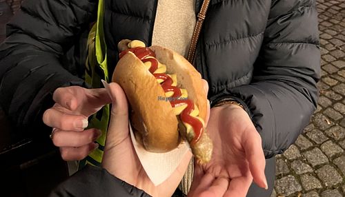 All vegan German sausages in Christmas markets   at Vegane Fleischerei Market in Dresden