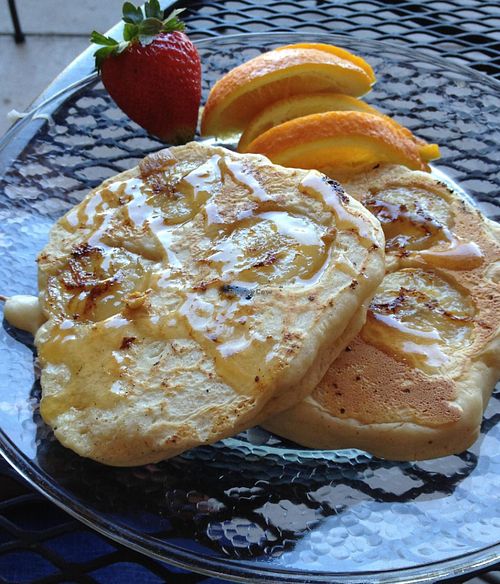 Banana Foster 'pancakes,' which were either mistakenly gluten-free or just plain weird tasting at 24 Carrots in Tempe