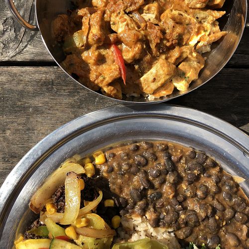 Black Lentil Kofta Plate and Chicken-less Tikka Masala Bowl at The Sudra - 28th Ave in Portland