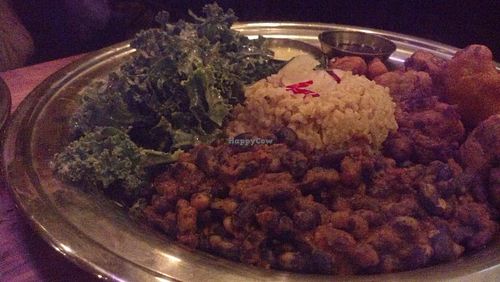 The Pakora Plate! Its broccoli and cauliflower pakora with the blueberry-mint chutney? Yes! More please! at The Sudra - 28th Ave in Portland